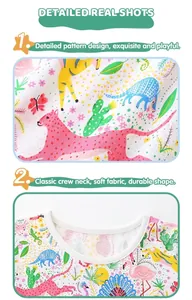 Détail de l'imprimé animal de dessin animé pour enfants et de l'encolure ronde douce