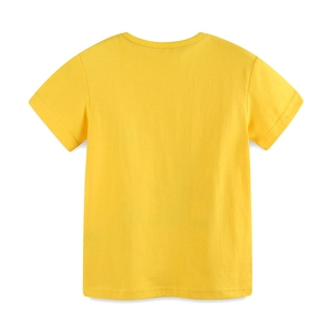 Maglietta da bambina giallo brillante in cotone con scollo rotondo vista dalla schiena