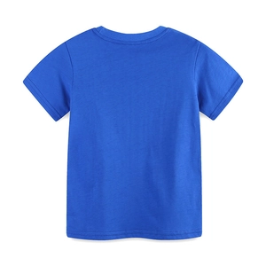 Classic blue cotton T-shirt for boys showing minimalist back design and crew neck cut