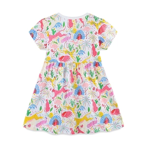 Robe blanche à manches courtes pour filles avec imprimés tropicaux d'animaux et cactus