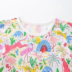 Robe en tricot à manches courtes pour filles avec imprimés tropicaux et flamants