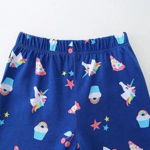Pantaloncini da bambina in cotone blu reale con stampe di unicorni ed elastico in vita