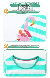 Détail de broderie flamant rose et tissu en coton rayé sur une robe d'été pour fille