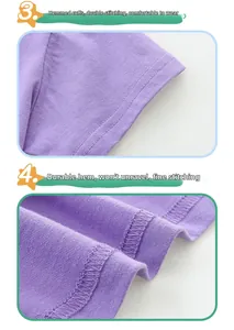 Détail d'un t-shirt violet pour fille montrant les manches renforcées et l'ourlet durable