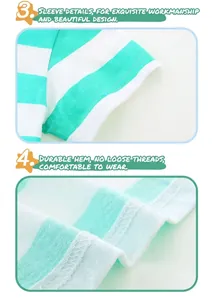 Détail du tissu rayé vert menthe montrant la double couture nette et l'ourlet de la robe