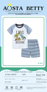 Détails du t-shirt en coton pour garçon avec imprimé dinosaure et short à rayures