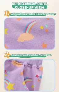 Détails du short lilas pour enfants avec imprimé arc-en-ciel et poches latérales
