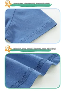 Detailed view of double-stitched cuffs and hem on the blue cotton boy t-shirt