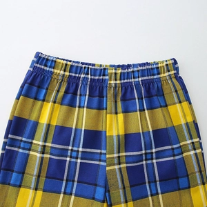 Ensemble d'été en coton pour garçon avec short à carreaux bleu et jaune à taille élastique