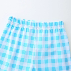 Ensemble d'été pour filles avec short vichy bleu, taille élastique et tissu en coton doux