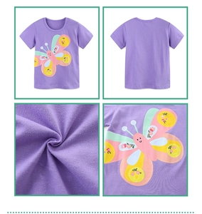 Vues détaillées du T-shirt violet en coton pour filles avec motifs papillons colorés