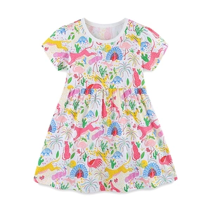 Robe blanche à manches courtes pour filles avec imprimés tropicaux d'animaux et de plantes