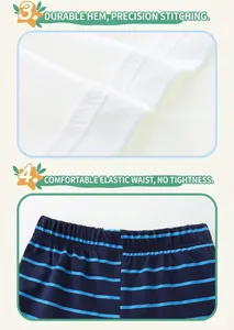 Detail of durable hem stitching and elastic waistband on boy's summer t-shirt set