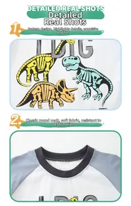Détails d'imprimés dinosaures sur t-shirt en coton pour garçons avec manches raglan