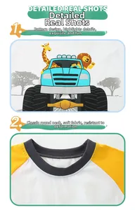 Détails du t-shirt pour garçon en maille de coton avec motif girafe et col rond côtelé