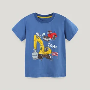 Maglietta in Cotone a Maniche Corte da Ragazzo Stampa Veicoli da Cantiere Cartone Animato Girocollo Casual Estiva