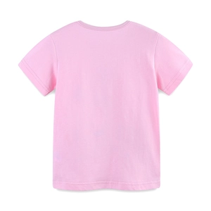 T-shirt rose à manches courtes pour filles en coton avec col rond et vue arrière à plat