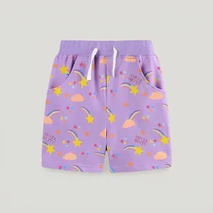 Meisjes Katoen Casual Shorts Zomer Paars Cartoon Regenboog Ster Print Sportieve Elastische Tailleband Shorts
