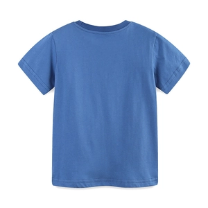 T-shirt da ragazzo in cotone blu navy con girocollo mostrata dal retro del prodotto