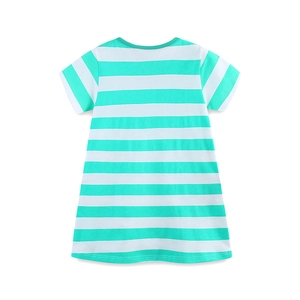 Robe princesse ligne A à manches courtes pour filles avec rayures vert menthe et blanc