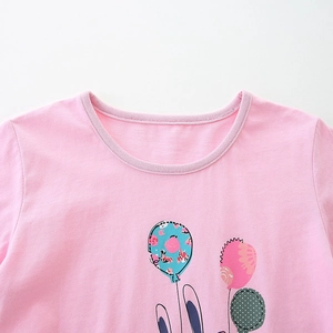 T-shirt rose en coton pour filles avec imprimé dessin animé et col rond classique