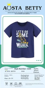 Détail du t-shirt bleu marine pour garçon en pur coton avec imprimé grue colorée