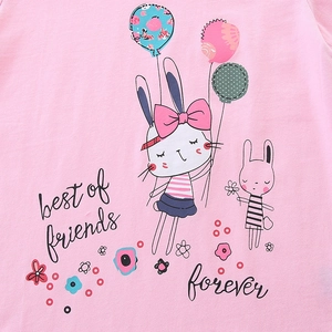 T-shirt rose en coton pour fille avec lapins mignons et imprimé Best Friends Forever