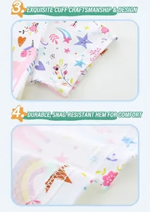 Close-up of cotton fabric with unicorn and rainbow print showing high-quality hem stitching