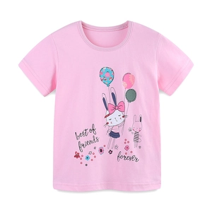 T-shirt rose en coton pour filles avec motif lapin de dessin animé et imprimé floral