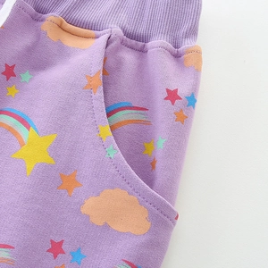 Paarse korte broek voor meisjes met regenboog- en sterrenprint en elastische taille
