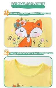 Détail de l'imprimé renard avec fleurs sur le débardeur jaune en coton pour enfant