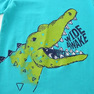 Blaugrünes Jungen-T-Shirt aus Baumwolle mit lustigem Krokodil-Motiv und WIDE AWAKE Druck