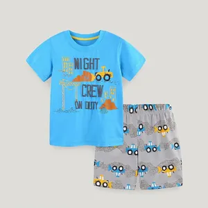 Toddler Boys Casual Summer Cotton T-Shirt And Shorts Outfit Cartoon Construction Vehicle Graphic Print Soft Clothing