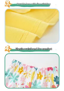 Détail de la tenue fille montrant l'ourlet à double couture et la taille élastique fleurie