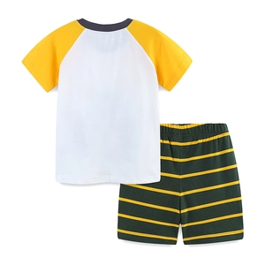 Ensemble d'été pour garçons en coton avec t-shirt raglan et short rayé vert