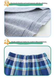 Detail of grey knit fabric stitching and blue checkered elastic waistband for kids