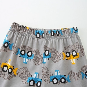 Toddler boy summer knit cotton two-piece set with cartoon bulldozer prints