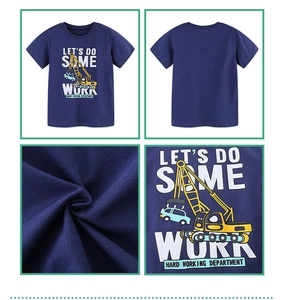 Détails du t-shirt en coton bleu marine pour garçons avec imprimé excavatrice jaune