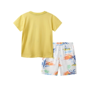 Ensemble été enfant en coton avec t-shirt jaune vif et short à motif tropical