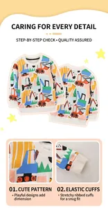 Detail showing elastic ribbed cuffs and cartoon construction vehicle print on white sweatshirt