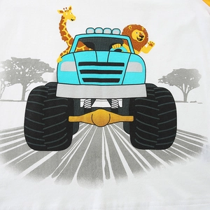 Ensemble d'été garçon en coton blanc avec imprimé de camion monstre et animaux