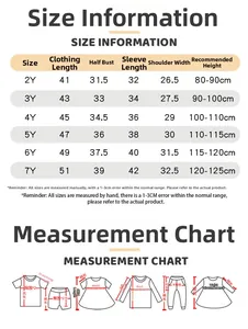 Size chart for girls sweatshirt from 2Y to 7Y with detailed measurements and guides