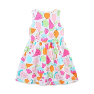Robe d'été sans manches pour filles en coton avec motifs colorés de fruits et de glaces