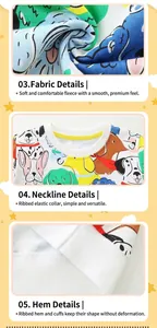Detail of ribbed neckline and colorful cartoon dog print on cotton kids sweatshirt