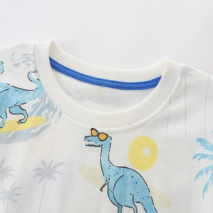 T-shirt en coton à manches courtes pour garçons avec imprimés dinosaures et palmiers