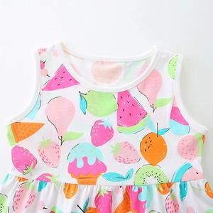 Robe d'été sans manches pour filles en coton avec imprimés colorés de fruits et glaces