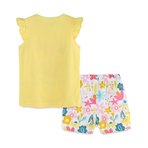 Ensemble d'été pour filles avec haut à volants jaune et short à imprimé floral