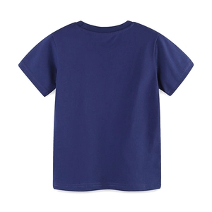 T-shirt en coton bleu marine pour garçons avec col rond et vue arrière du vêtement