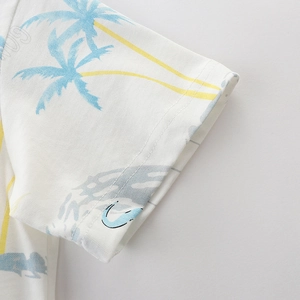T-shirt en coton pour garçons avec imprimé océan bleu et détails de couture aux manches