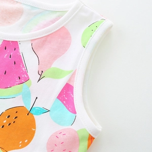 Robe sans manches pour filles blanche avec imprimés fruits et coton respirant doux